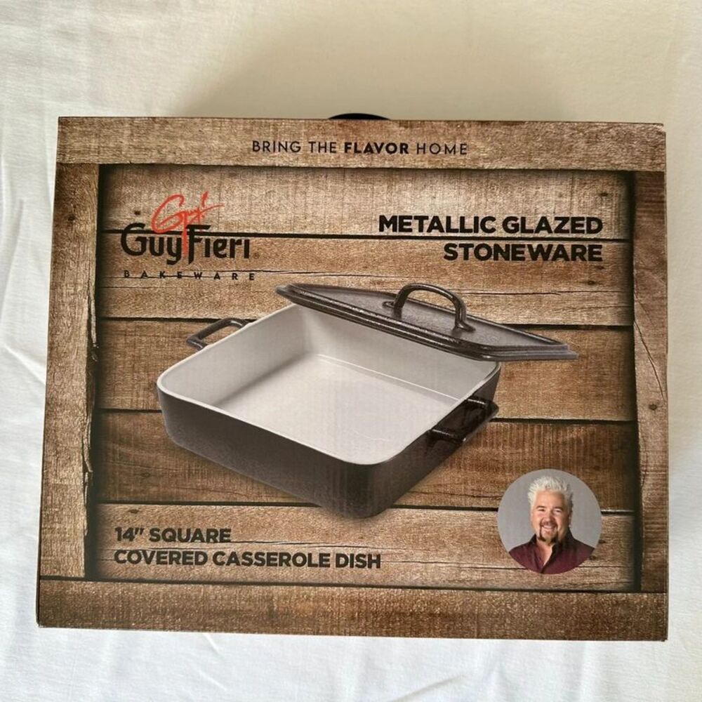 Guy Fieri Bakeware Metallic Glazed Stoneware 14" Square Casserole Dish